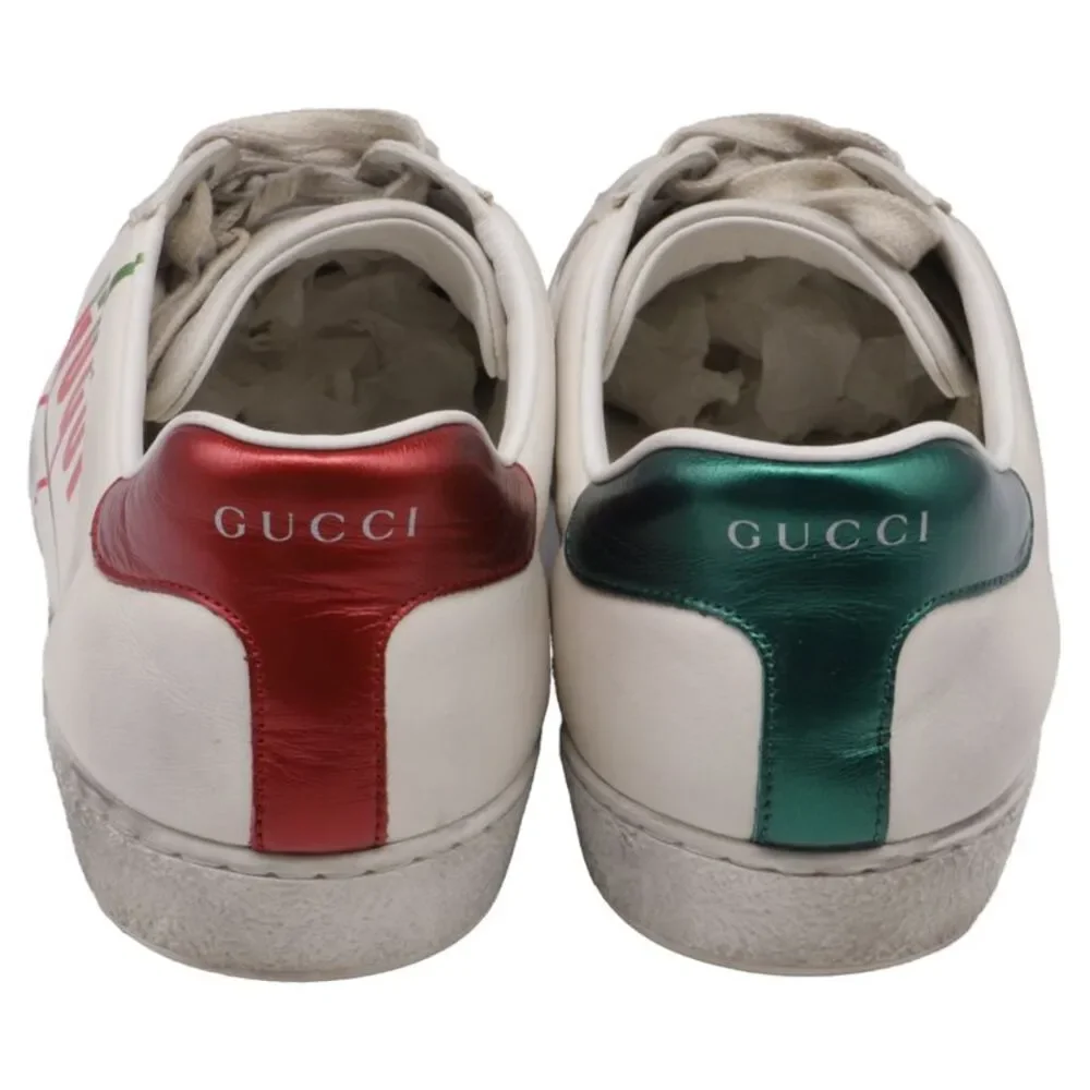 Gucci Ace Blade Distressed Sneakers in White Leather